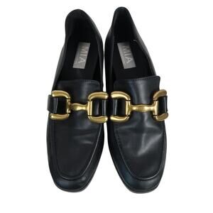 MIA Black Faux Leather Brass Gold Buckle Loafers 7